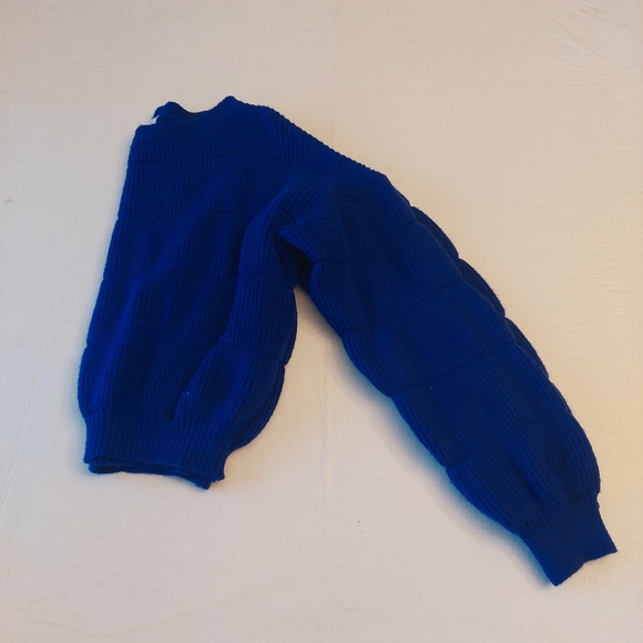Debut Cobalt Blue Cropped Ribbed Knit Balloon Sleeve Sweater Boxy Fit Size M - Picture 12 of 12